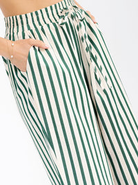 WOMEN'S ELASTIC WAIST FRONT POCKETS STARIGHT LEG STRIPES COLORBLOCK PANTS