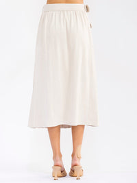 WOMEN'S ELASTIC WAIST FRONT POCKETS BELTED FLARE VELVET MIDI SKIRT