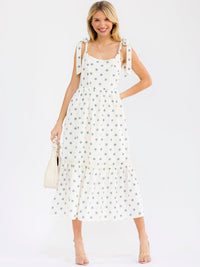 WOMEN'S SLEEVELESS SQUARE NECK FRONT POCKETS STARS PRINT DENIM MAXI DRESS
