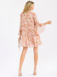 WOMEN'S LONG BELL SLEEVE MOCK NECK FLORAL MINI DRESS