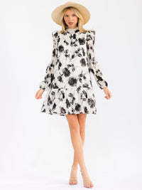 WOMEN'S LONG SLEEVES BUTTON UP RUFFLE FLORAL MINI DRESS