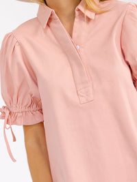 WOMEN'S SHORT PUFF SLEEVES V-NECK FRONT POCKETS DENIM MINI DRESS