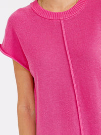 WOMEN'S SHORT SLEEVE SOLID SWEATER TOP