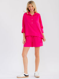 WOMEN'S SHORT SLEEVE BLOUSE & ELASTIC WAIST MINI SHORTS LINEN 2PC. SET