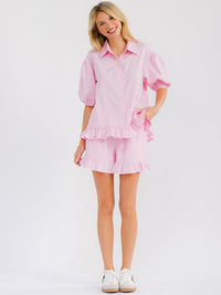WOMEN'S SHORT SLEEVE BLOUSE & ELASTIC WAIST MINI SHORTS PLAID 2PC. SET