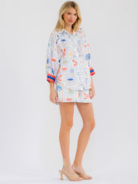 WOMEN'S 3/4 SLEEVE BLOUSE & ELASTIC WAIST MINI SHORTS MULTI PRINT 2PC. SET