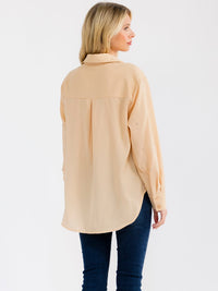 WOMEN'S LONG SLEEVE BUTTON UP PEARL DETAILED BLOUSE