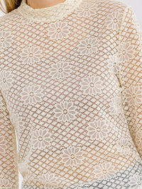 WOMEN'S LONG SLEEVE MOCK NECK CROCHET TOP