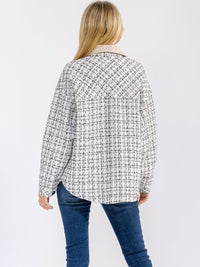 WOMEN'S LONG SLEEVE BUTTON CLOSURE FRONT POCKETS TWEED JACKET