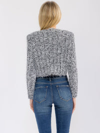 WOMEN'S LONG SLEEVE BUTTON CLOSURE SHIMMER DETAILED SWEATER