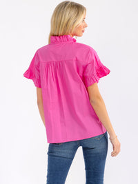WOMEN'S SHORT SLEEVE V-NECK RUFFLE BLOUSE