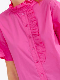 WOMEN'S SHORT SLEEVE V-NECK RUFFLE BLOUSE