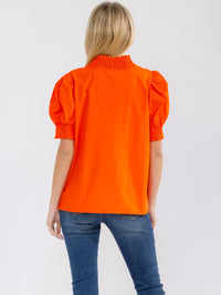 WOMEN'S SHORT PUFF SLEEVE V-NECK RUFFLE BLOUSE