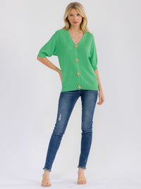 WOMEN'S SHORT SLEEVE BUTTON CLOSURE SWEATER BLOUSE