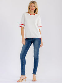 WOMEN'S SHORT SLEEVE TRIM DETAILED BLOUSE