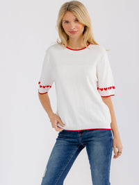 WOMEN'S SHORT SLEEVE TRIM DETAILED BLOUSE