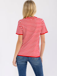WOMEN'S SHORT SLEEVE COLORBLOCK STRIPES BLOUSE