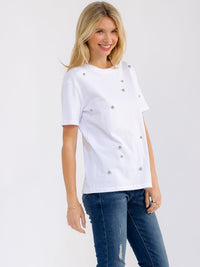 WOMEN'S SHORT SLEEVE PEARL DETAILED T-SHIRT