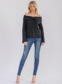 WOMEN'S LONG BELL SLEEVE OFF SHOULDER BUTTON UP SWEATER TOP