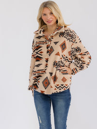 WOMEN'S LONG SLEEVE BUTTON UP FRONT POCKETS MULTI PRINT JACKET