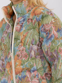 WOMEN'S LONG SLEEVE ZIPPER CLOSURE FRONT POCKETS FLORAL PRINT PUFFER JACKET
