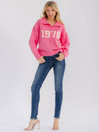 WOMEN'S LONG SLEEVE V-NECK GRAPHIC PULLOVER SWEATER