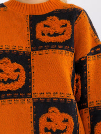 WOMEN'S LONG SLEEVE PUMPKIN PRINT PULLOVER SWEATER