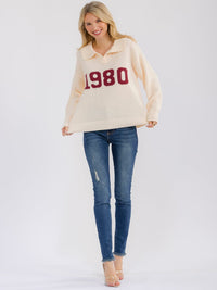 WOMEN'S LONG SLEEVE V-NECK GRAPHIC PULLOVER SWEATER