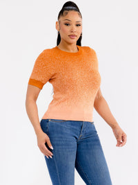 WOMEN'S SHORT SLEEVE OMBRE RHINESTONES TOP
