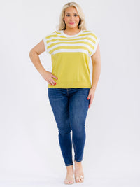 PLUS SIZE SHORT SLEEVE COLORBLOCK STRIPES BLOUSE