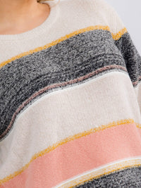 PLUS SIZE LONG SLEEVE COLORBLOCK STRIPES PULLOVER SWEATER