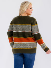 PLUS SIZE LONG SLEEVE COLORBLOCK STRIPES PULLOVER SWEATER