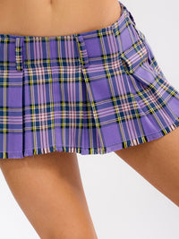WOMEN'S ZIP UP PLEATED PLAID MINI SKORTS