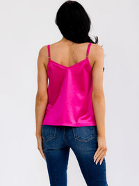 WOMEN'S SLEEVELESS V-NECK SATIN TANK TOP