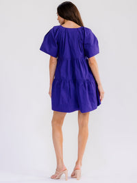 WOMEN'S SHORT SLEEVE V-NECK FRONT POCKETS TUNIC MINI DRESS