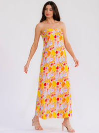 WOMEN'S SLEEVELESS BACK CUT OUT TUBE FLORAL MAXI DRESS