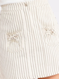 WOMEN'S BUTTON CLOSURE FRONT POCKETS STRIPES DENIM MINI SKIRT