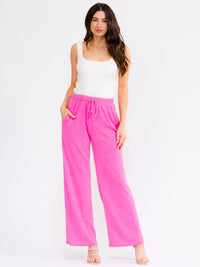 WOMEN'S ELASTIC WAIST FRONT POCKETS STRAIGHT LEG PANTS