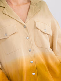 WOMEN'S LONG SLEEVE BUTTON CLOSURE FRONT POCKETS COLORBLOCK OMBRE JACKET