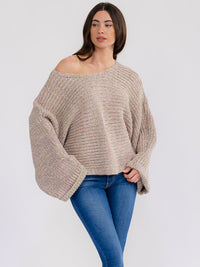 WOMEN'S LONG SLEEVE MULTI RIBBED PULLOVER SWEATER