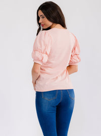 WOMEN'S SHORT PUFF SLEEVE SOLID BLOUSE