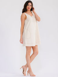 WOMEN'S SLEEVELESS FRONT POCKETS LOOSE FIT DENIM MINI DRESS