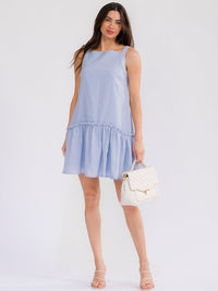 WOMEN'S SLEEVELESS FRONT POCKETS LOOSE FIT STRIPES MINI DRESS