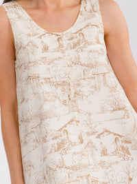 WOMEN'S SLEEVELESS FRONT POCKETS MULTI PRINT TUNIC MINI DRESS