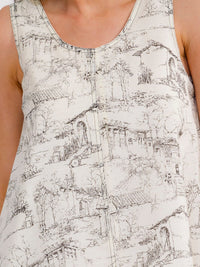 WOMEN'S SLEEVELESS FRONT POCKETS MULTI PRINT TUNIC MINI DRESS
