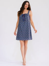 WOMEN'S SLEEVELESS FRONT POCKETS LACE UP FLORAL MINI DRESS