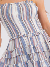 WOMEN'S SLEEVELESS SMOCK RUFFLE TIERED COLORBLOCK MINI DRESS