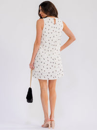 WOMEN'S SLEEVELESS FRONT POCKETS TIERED BOWS MINI DRESS