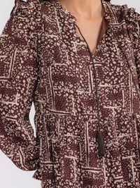 WOMEN'S LONG SLEEVE FRONT POCKETS V-NECK FLORAL MINI DRESS