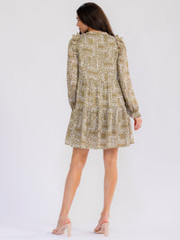 WOMEN'S LONG SLEEVE FRONT POCKETS V-NECK FLORAL MINI DRESS